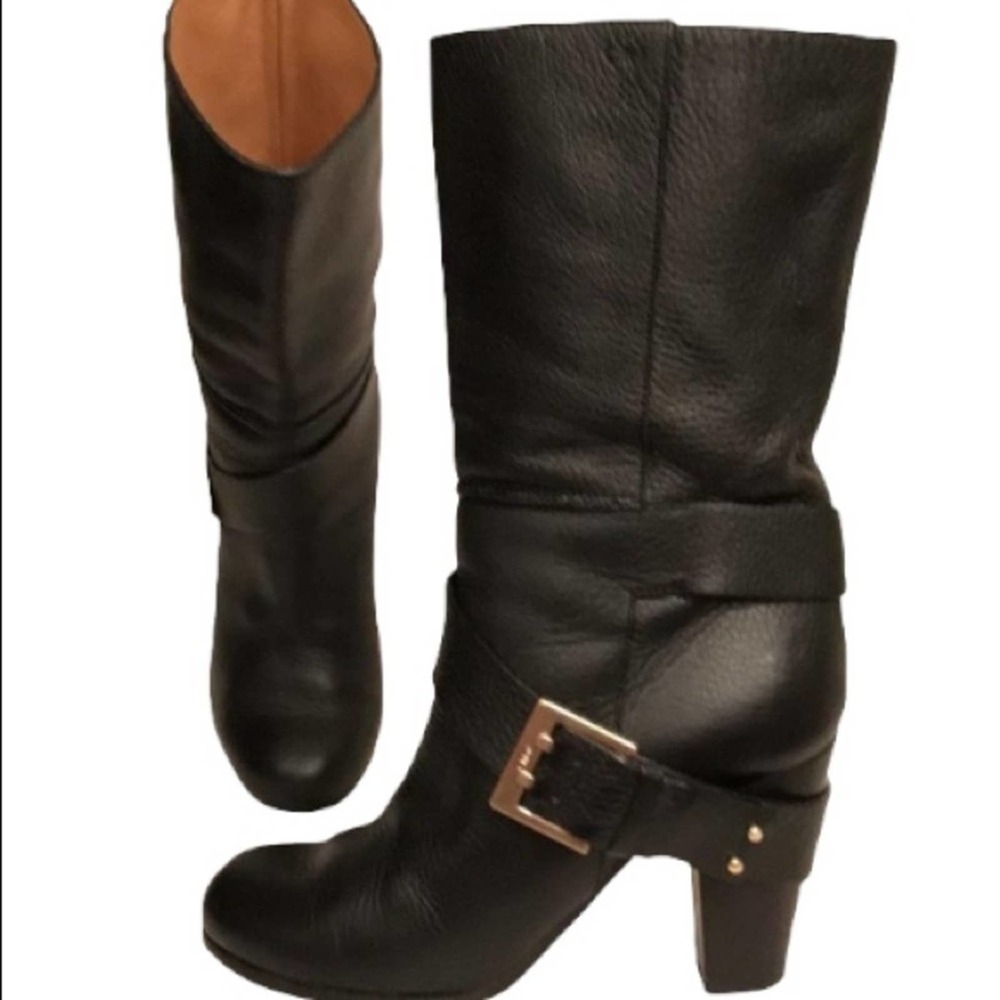 Chloé Brown Leather Buckle Heeled Boots Moto Riding Ankle Boots Size 36